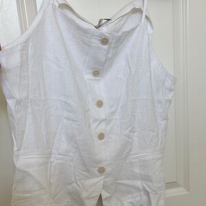 LOFT White Linen Button-Front Tank Top